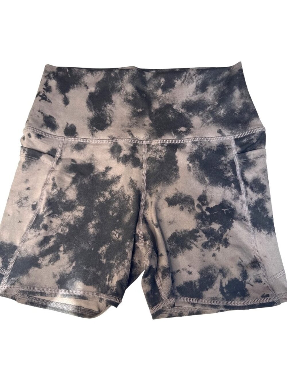 High-Waisted Tie-Dye Workout Shorts W/Pockets Gray/Black L